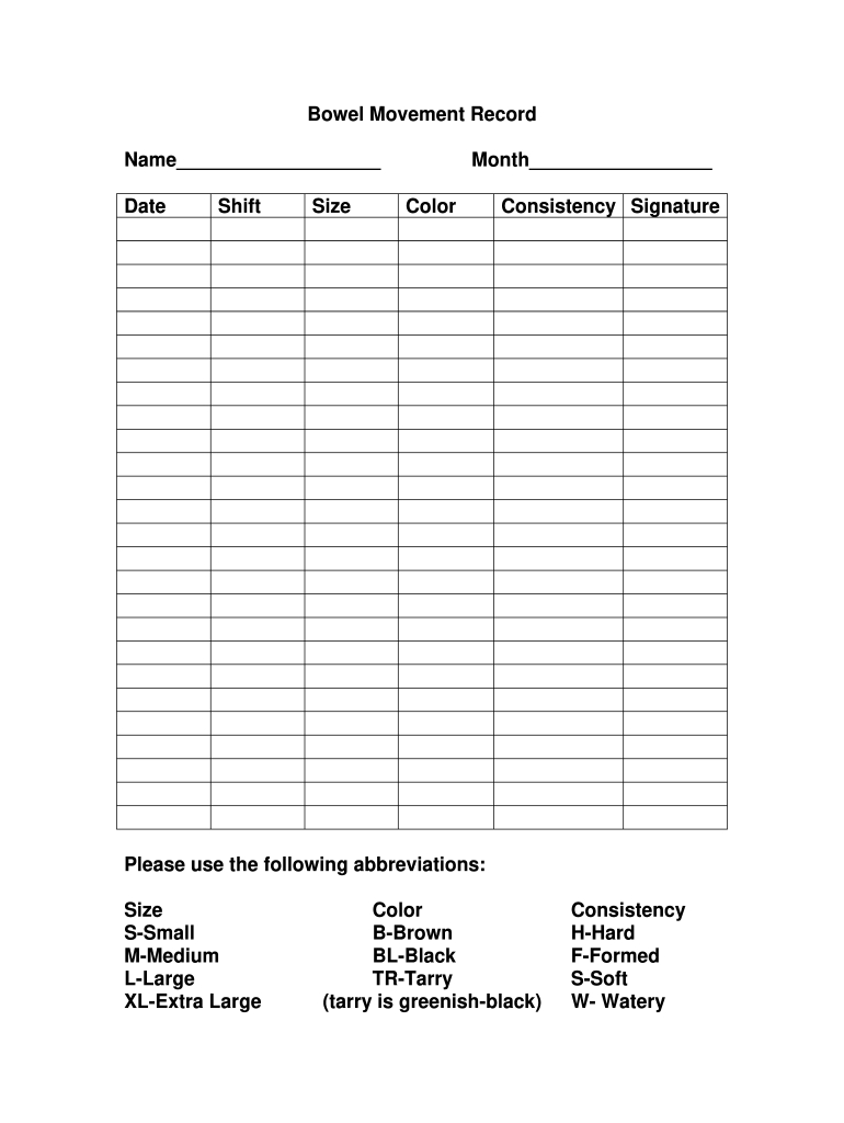 Fillable Online Jirdc Bm Tracking Sheet Fax Email Print - Pdffiller in Free Printable Bowel Movement Log