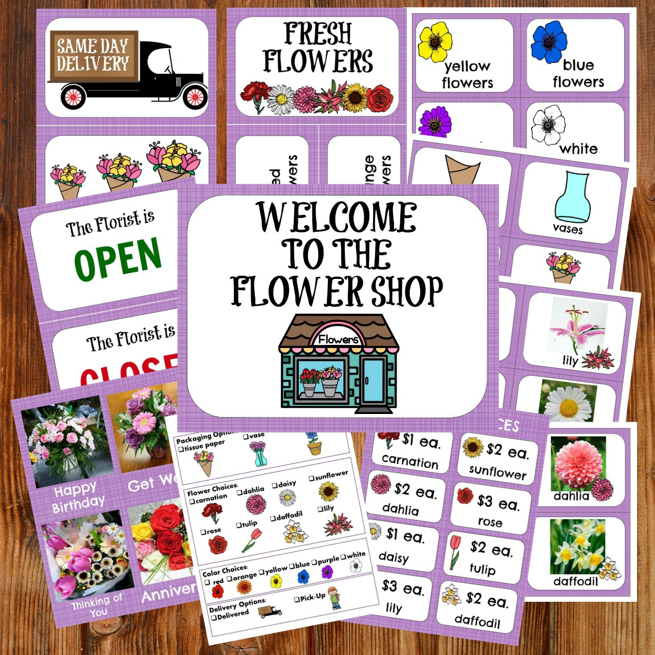 Flower Shop Dramatic Play Pack pertaining to Free Preschool Flower Shop Printables