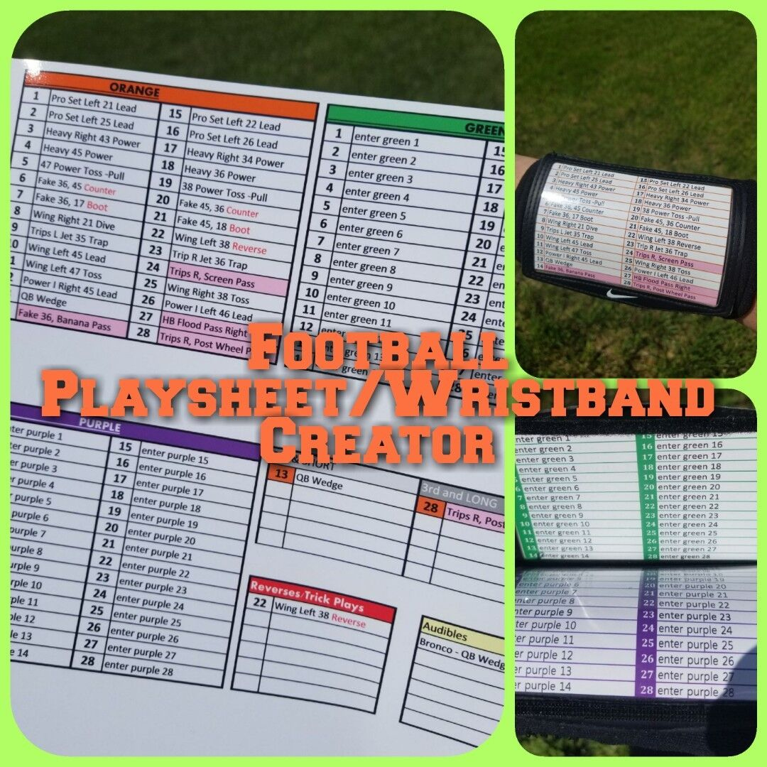 Football Coach Playsheet / Wristband Creator (Wristcoach for Free Wrist Coach Template Creator