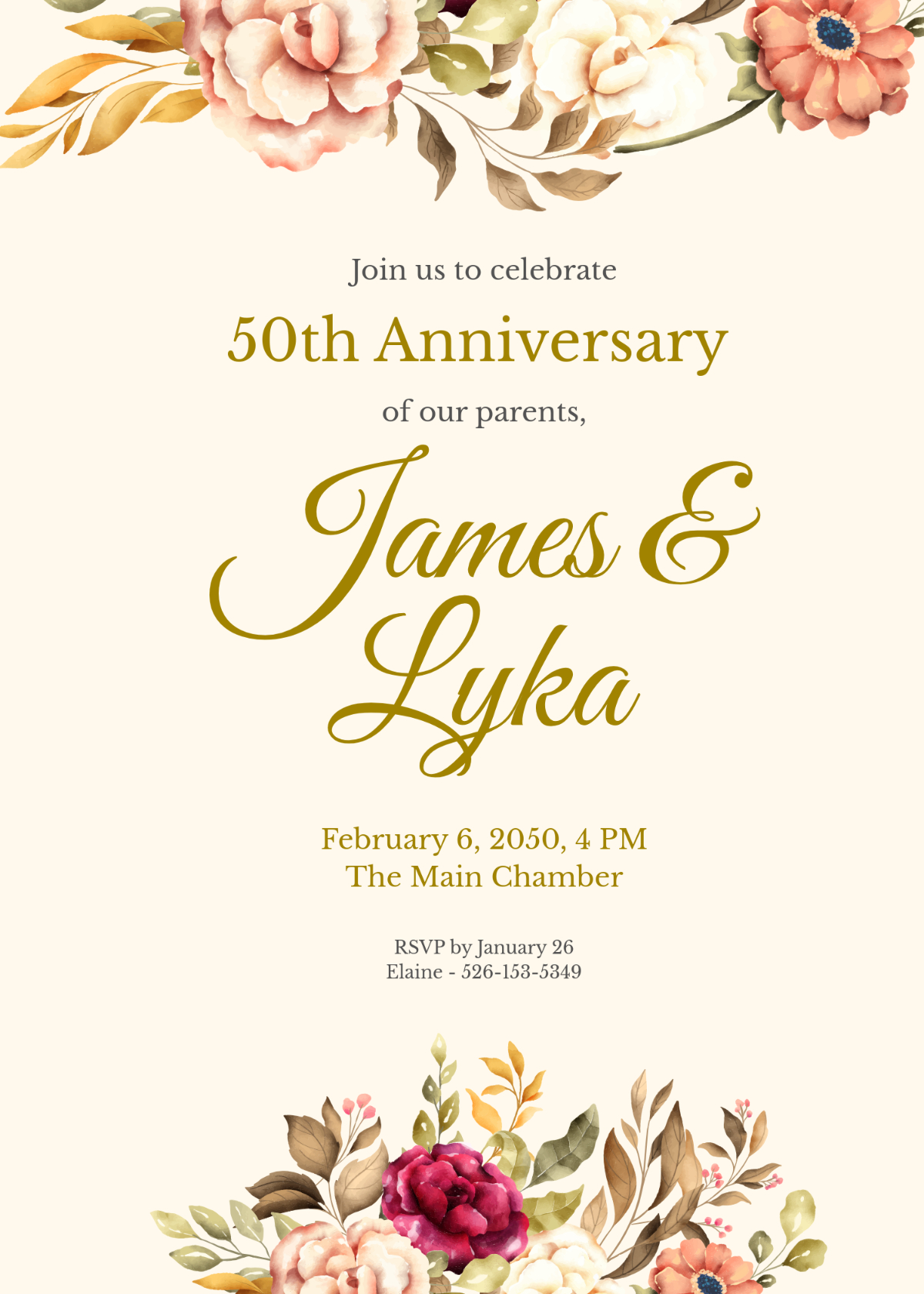 Free 50Th Anniversary Invitation For Parents Template To Edit Online within Free Printable 50Th Anniversary Cards