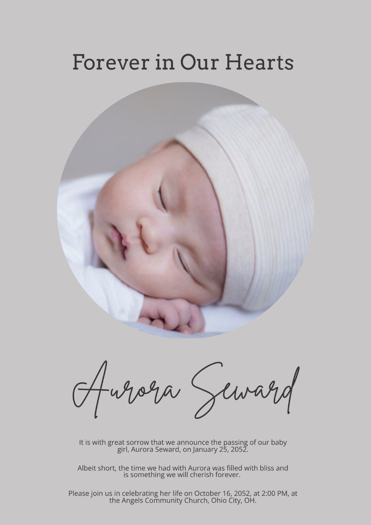 Free Baby Obituary Template To Edit Online inside Free Baby Obituary Template