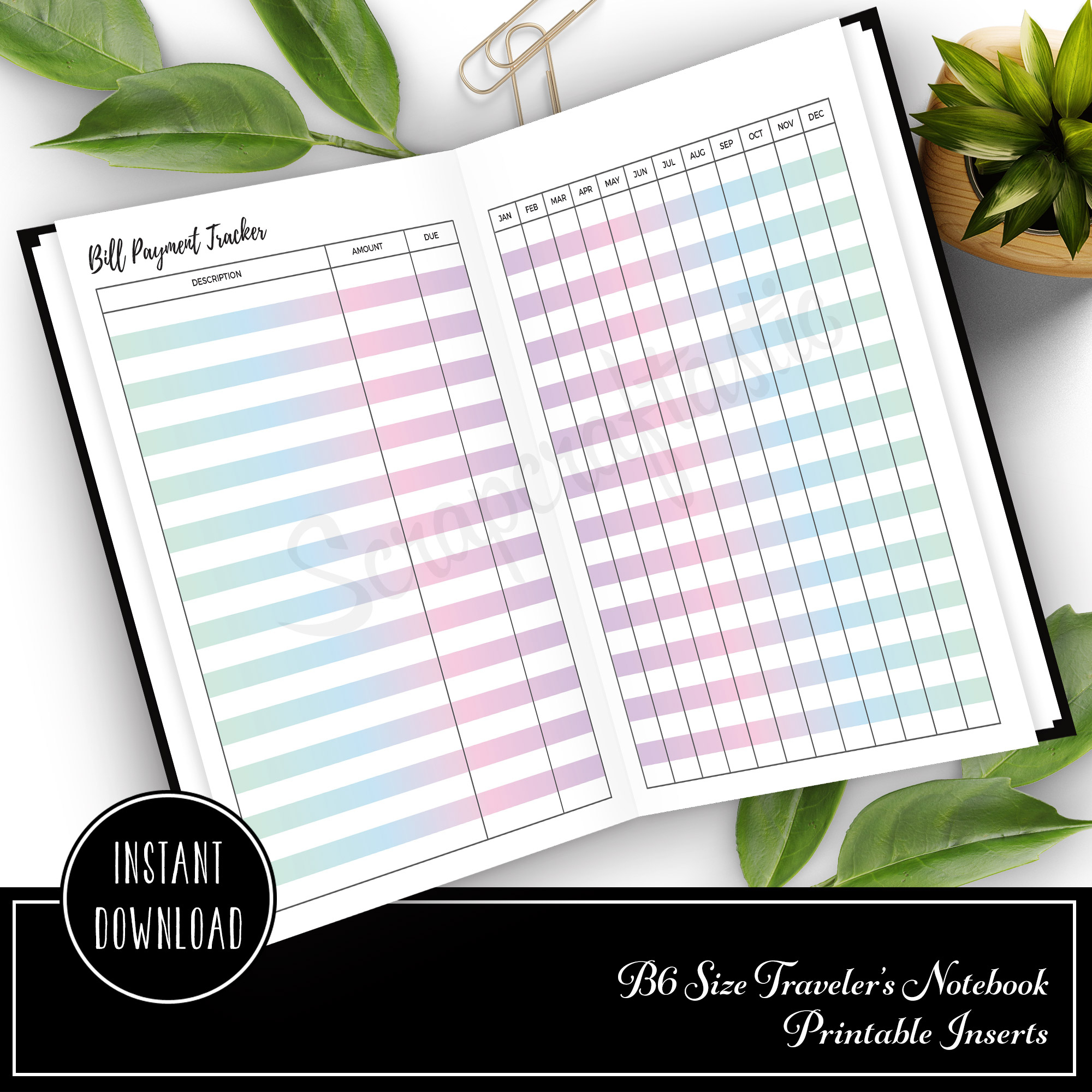 Free Bill Payment Tracker B6 Traveler&amp;#039;S Notebook Printable Insert regarding Free B6 Printables