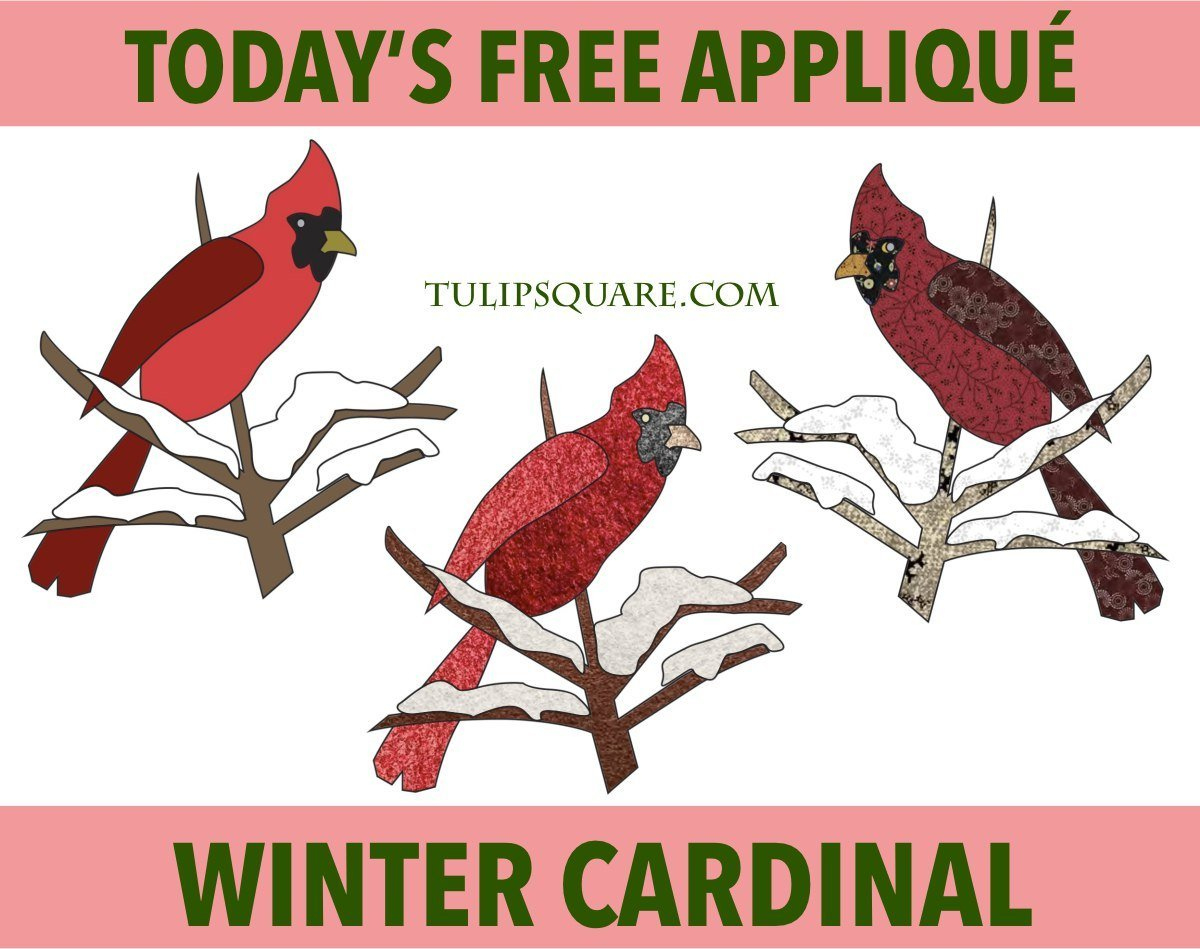 Free Bird Appliqué Pattern - Snowy Cardinal - Tulipsquare in Free Printable Cardinal Applique Patterns