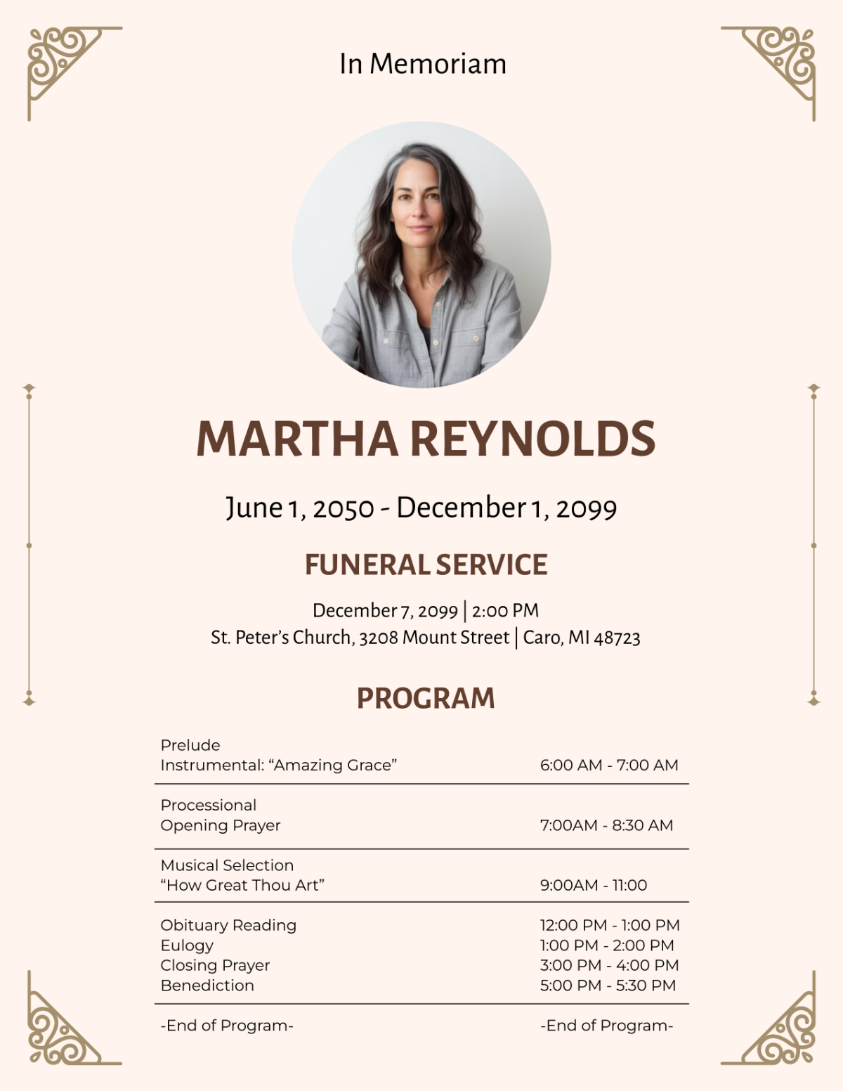 Free Christian Funeral Program Bi-Fold Brochure Template To Edit throughout Free Funeral Mass Booklet Template