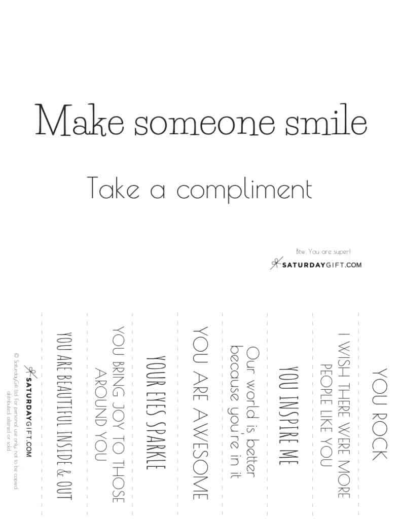 Free Compliments - Make Someone Smile {Free Printable} | Saturdaygift intended for Free Compliments Printable