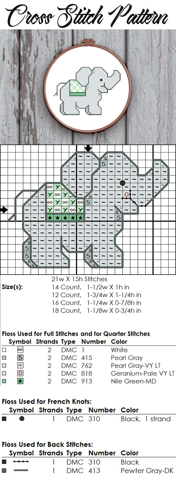 Free Cross Stitch Pattern Small With Cute Elephant For Beginners for Free Printable Elephant Cross Stitch Pattern