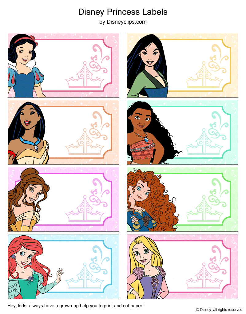 Free Disney Princess Printable Crafts: Stickers, Notes, Bookmarks within Free Printable Disney Princess Name Tags