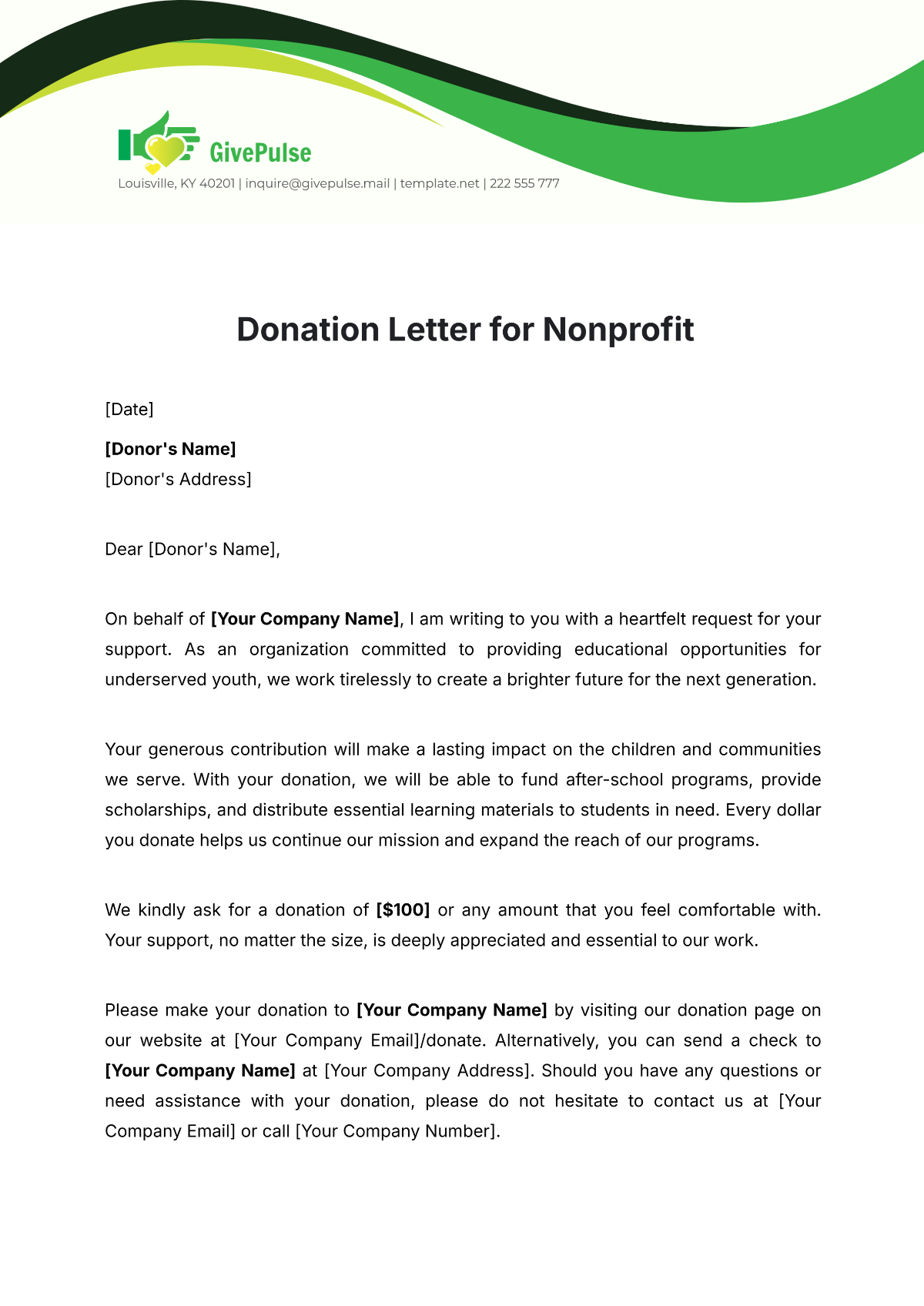 Free Donation Letter Templates, Editable And Printable in Free Printable Donation Letters