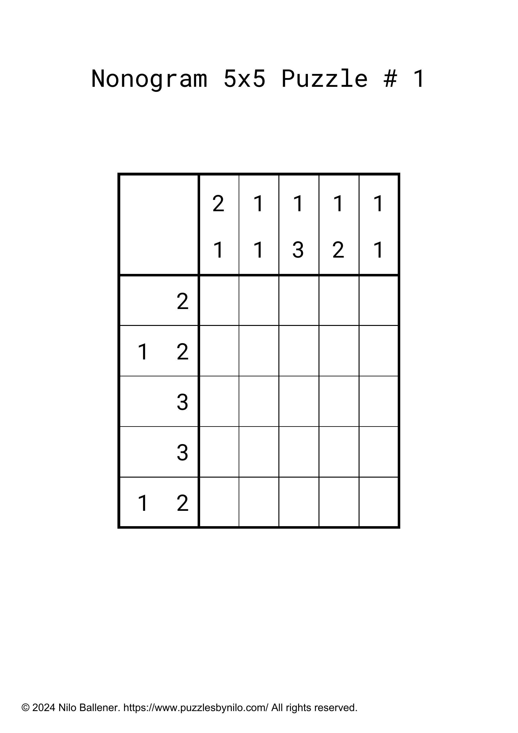 Free Downloadable Nonogram Puzzle Easy # 1 — Puzzlesnilo with regard to Free Printable Nonograms