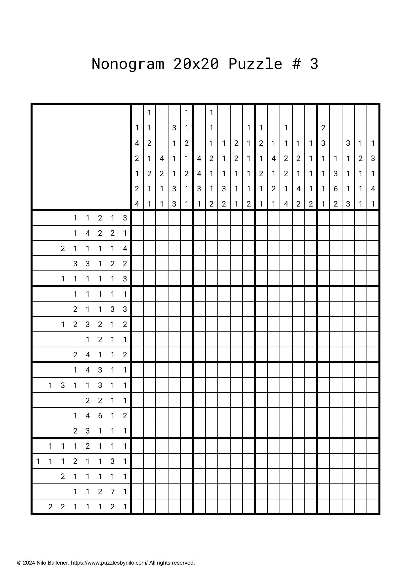 Free Downloadable Nonogram Puzzle Large # 3 — Puzzlesnilo for Free Printable Nonograms
