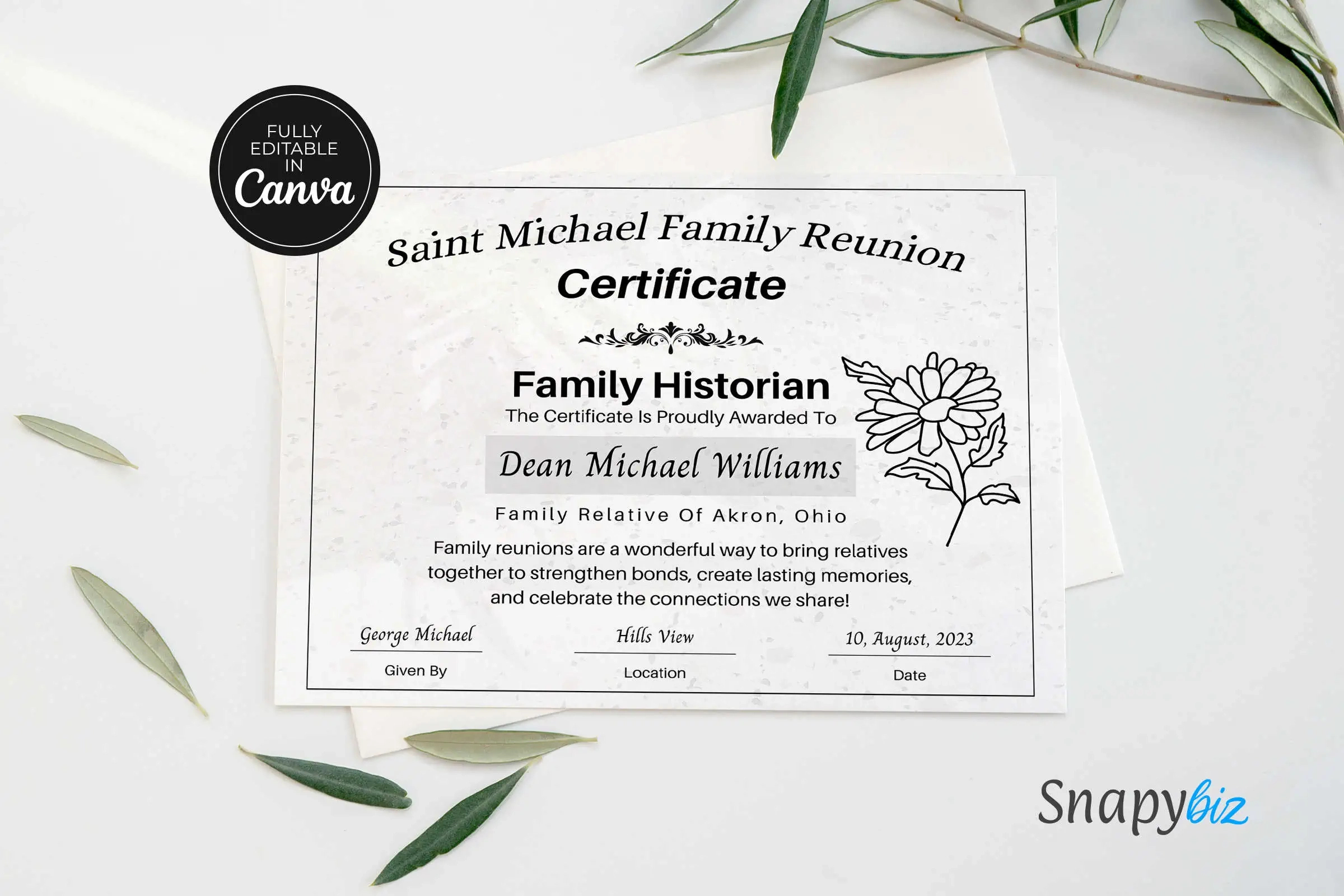 Free Family Reunion Awards Canva Certificate | Snapybiz for Free Printable Family Reunion Award Certificates