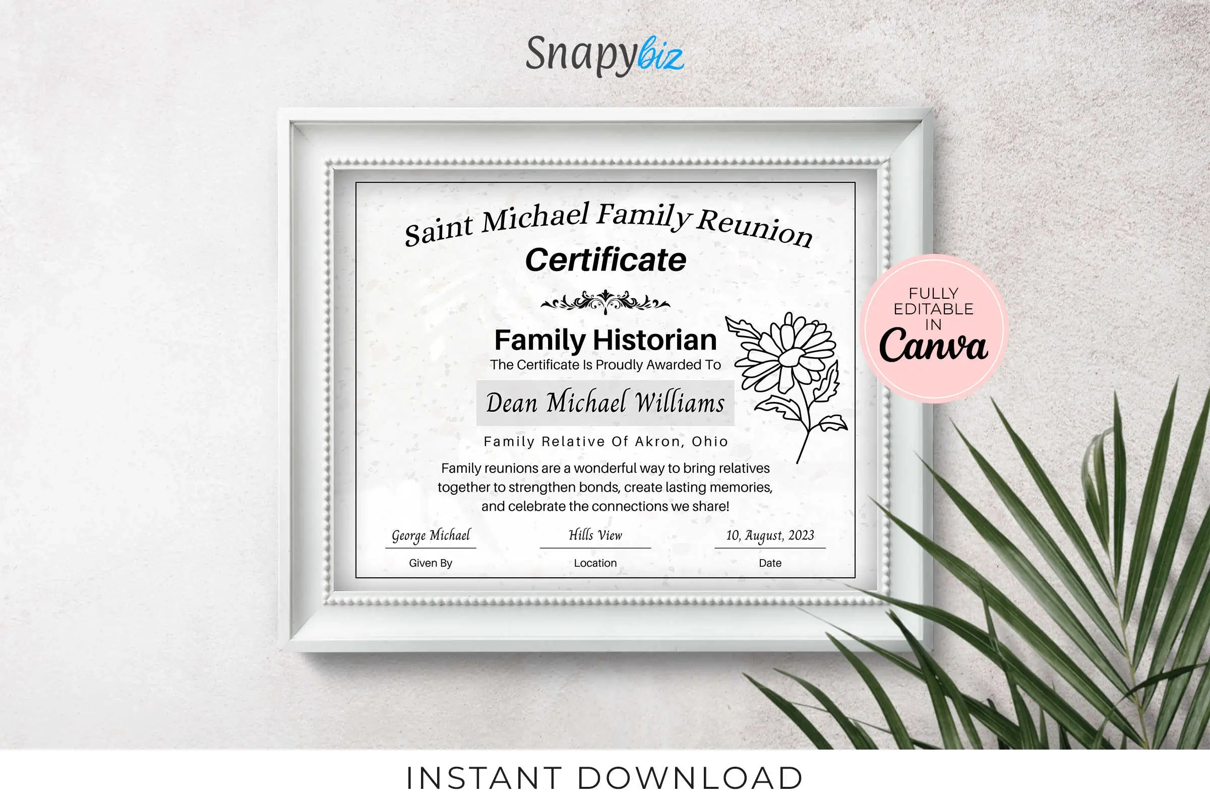 Free Family Reunion Awards Canva Certificate | Snapybiz regarding Free Printable Family Reunion Award Certificates