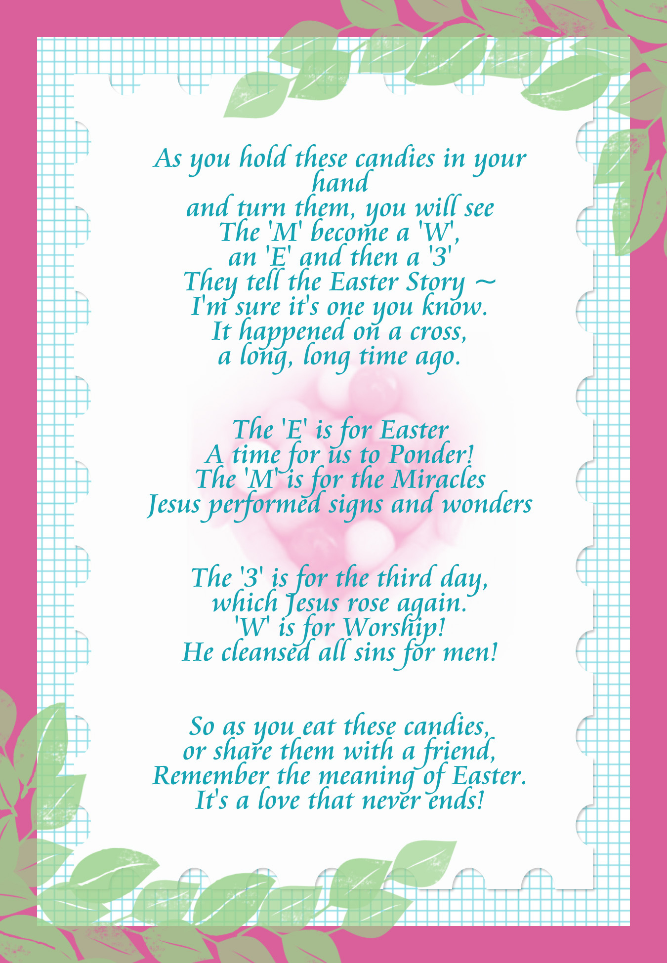 Free Friday! Easter M&amp;amp;Ms Printable – It Works For Bobbi! inside Free Printable Religious Easter Poems