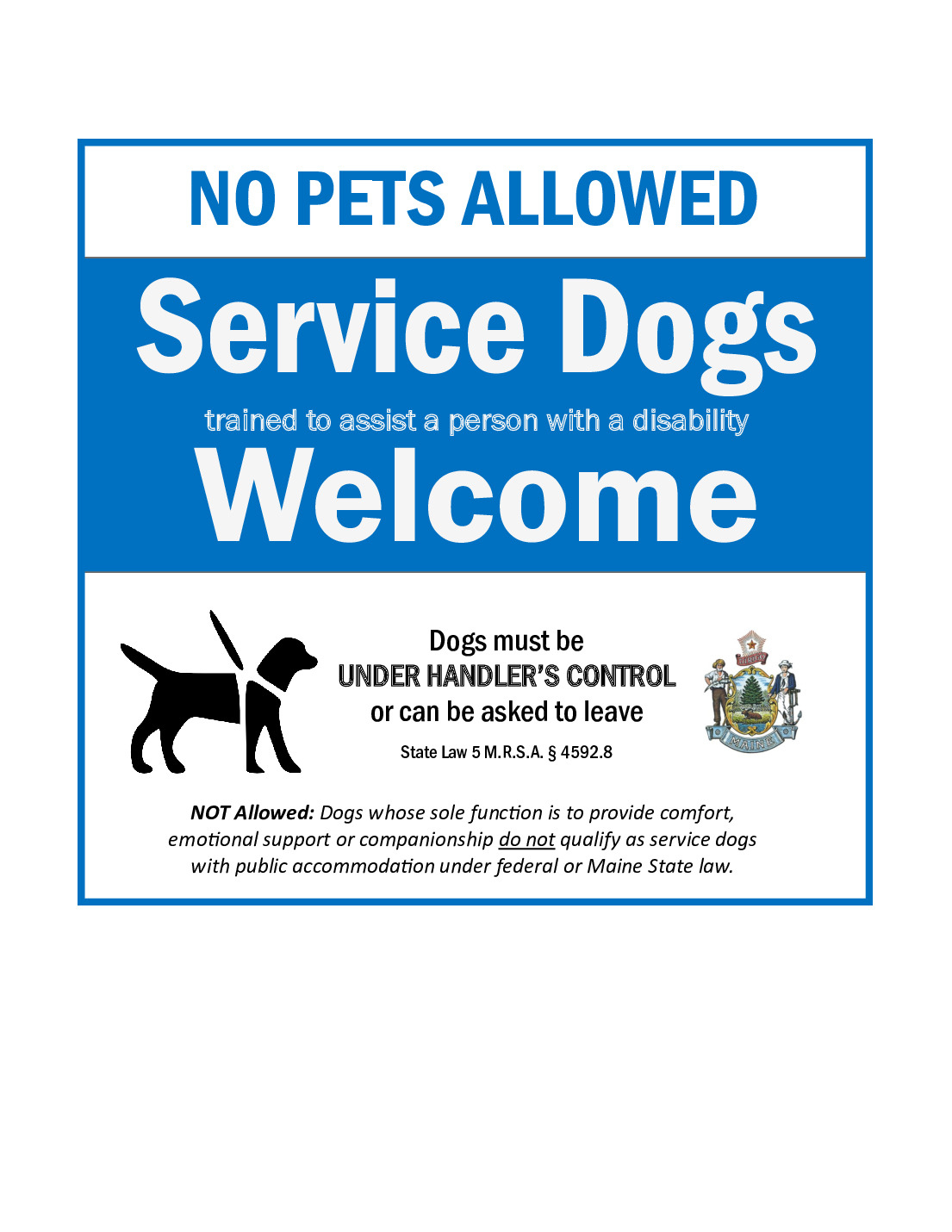 Free Maine Service Dogs Poster Labor Law Poster 2025 throughout Free Printable Service Animal Signs