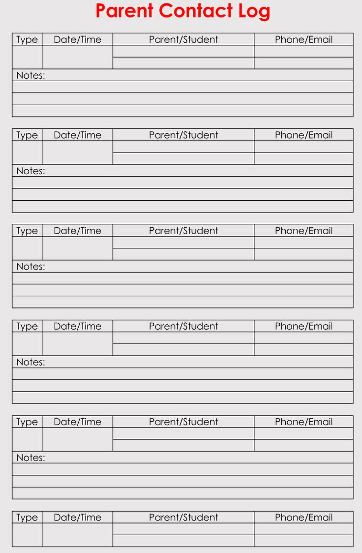 Free Parent Contact Forms (Log Sheets) - Word | Pdf in Free Printable Parent Information Sheet