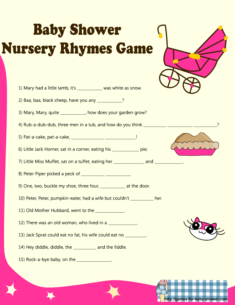 Free Printable Baby Shower Nursery Rhyme Games with regard to Finish The Nursery Rhyme Free Printable
