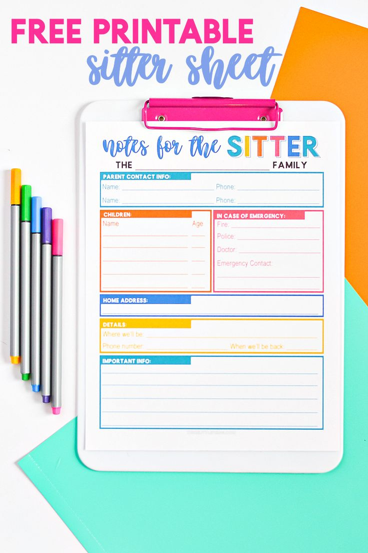 Free Printable Baby Sitter Note Sheet pertaining to Free Babysitting Printables