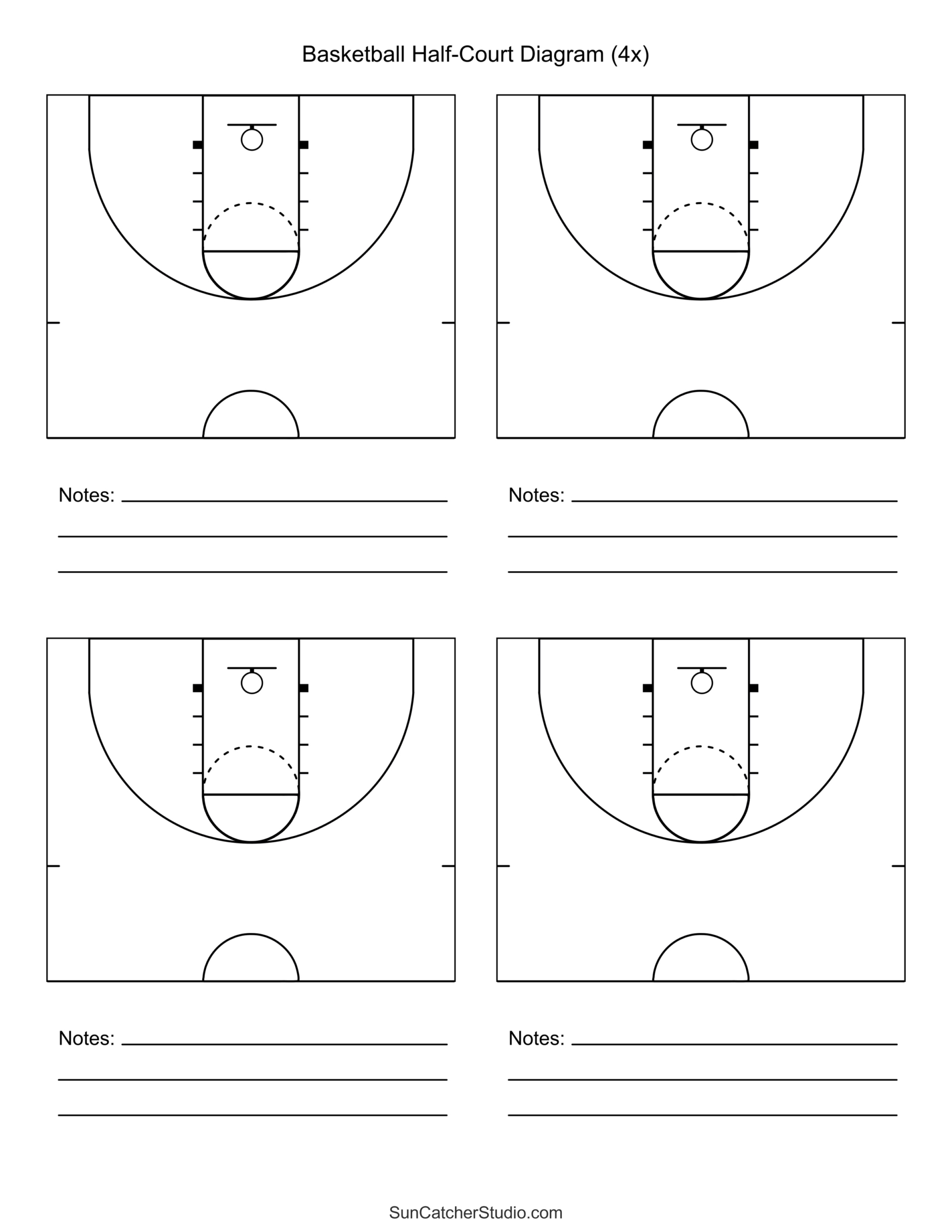 Free Printable Basketball Court Diagrams &amp; Layout – Free within Free Printable Basketball Half Court