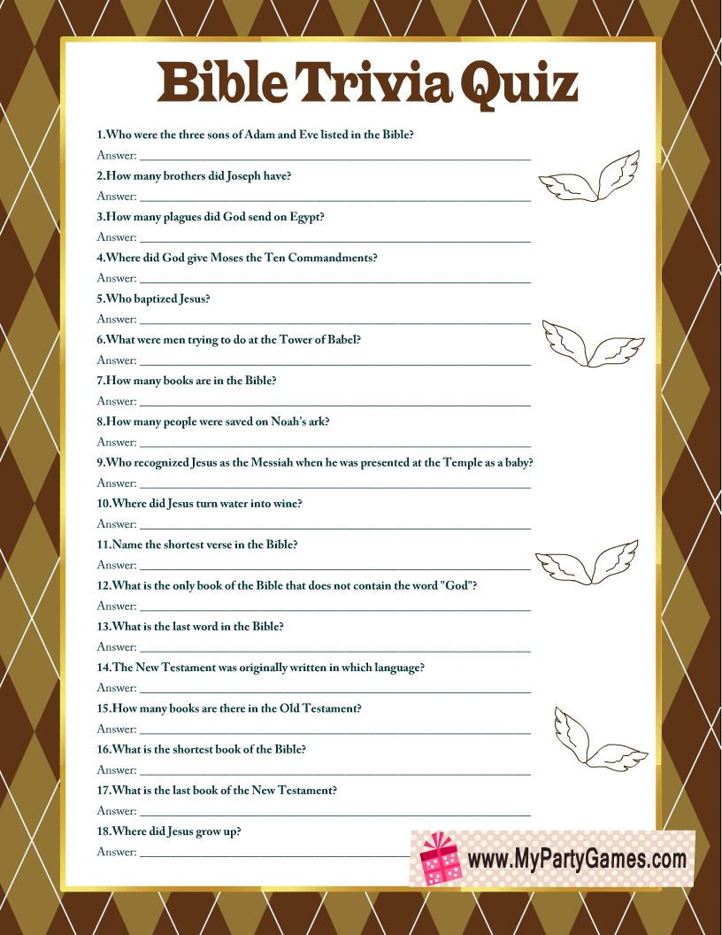 Free Printable Bible Trivia Quiz With Answer Key for Free Printable Bible Questions And Answers