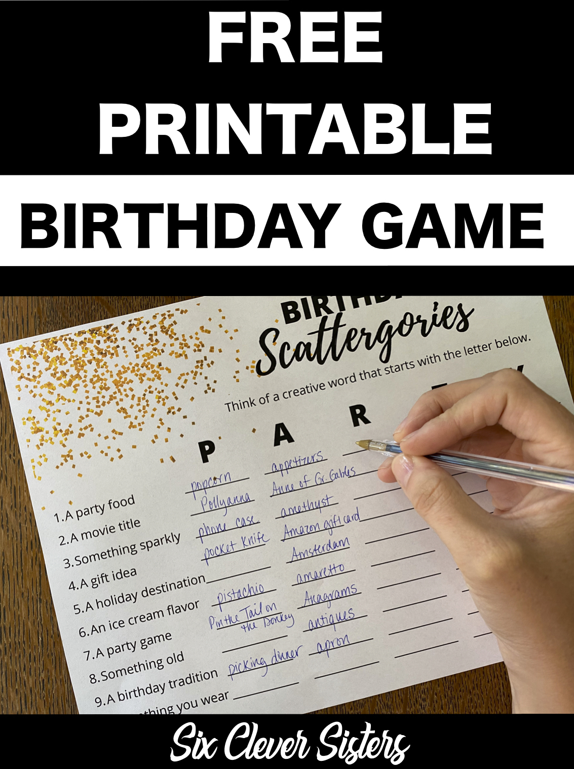 Free Printable Birthday Scattergories Game – Six Clever Sisters with 60Th Birthday Games Free Printable