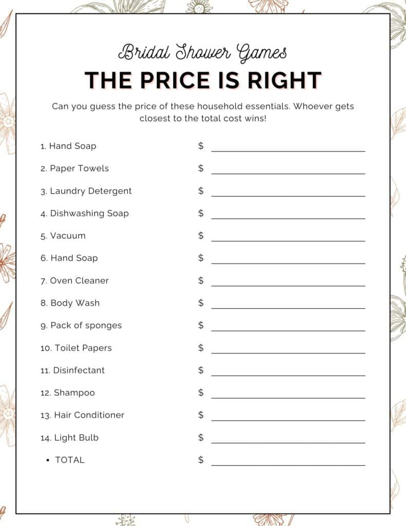 Free Printable: Bridal Shower &amp;quot;Price Is Right&amp;quot; Game for Price Is Right Game Template Free