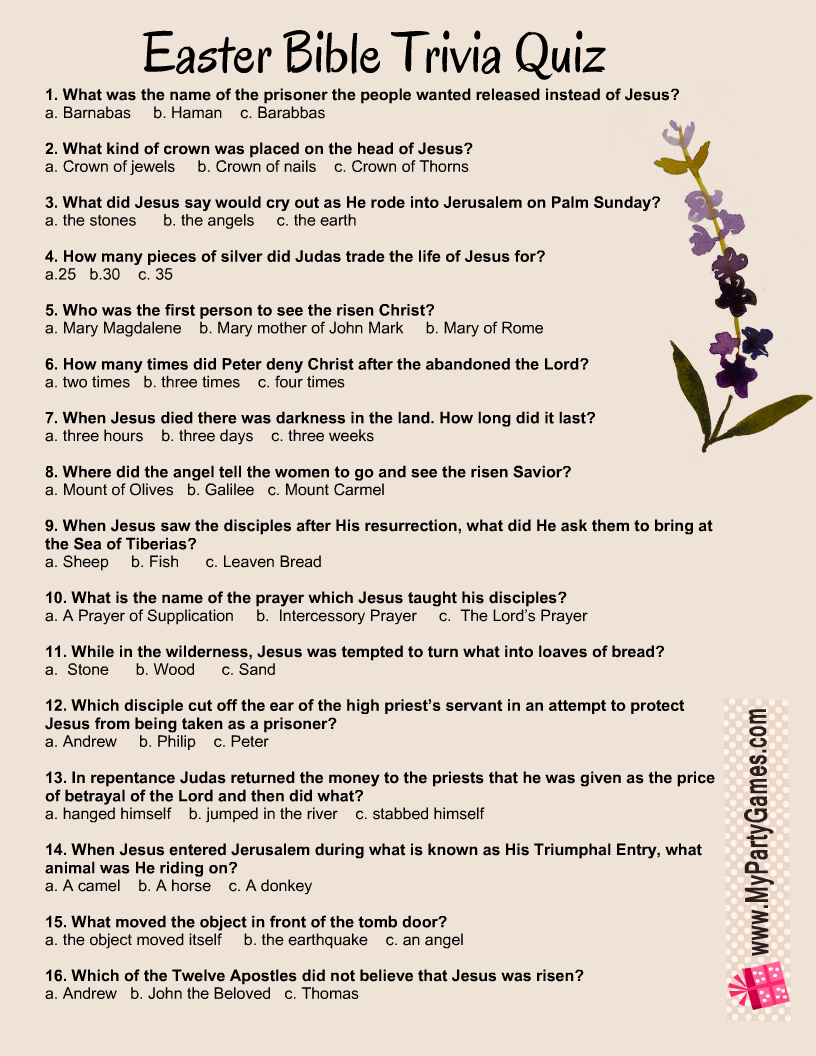 Free Printable Easter Bible Trivia Quiz With Answer Key in Free Printable Bible Questions And Answers