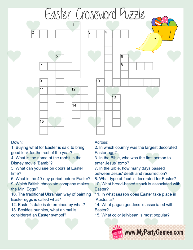 Free Printable Easter Crossword Puzzle With Key for Easter Crossword Puzzle Free Printable