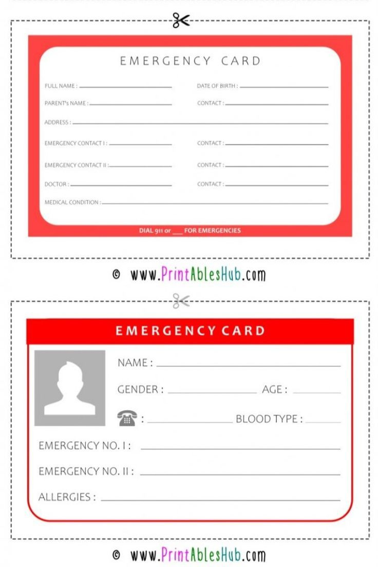 Free Printable Emergency Card Templates [Pdf Included] with Free Emergency Card Template