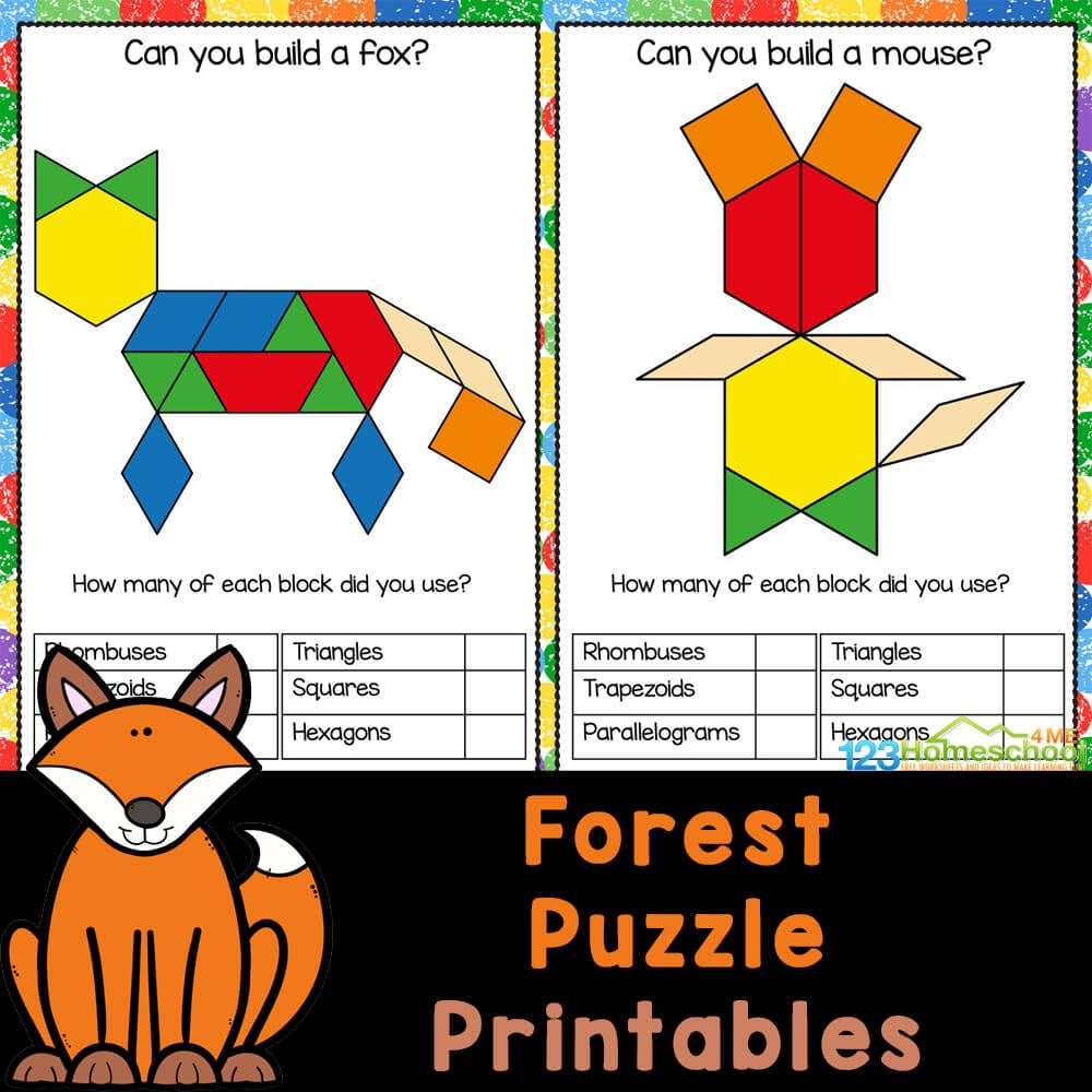 Free Printable Forest Pattern Block Mats Templates - Shapes Activity! in Free Pattern Block Puzzle Printables