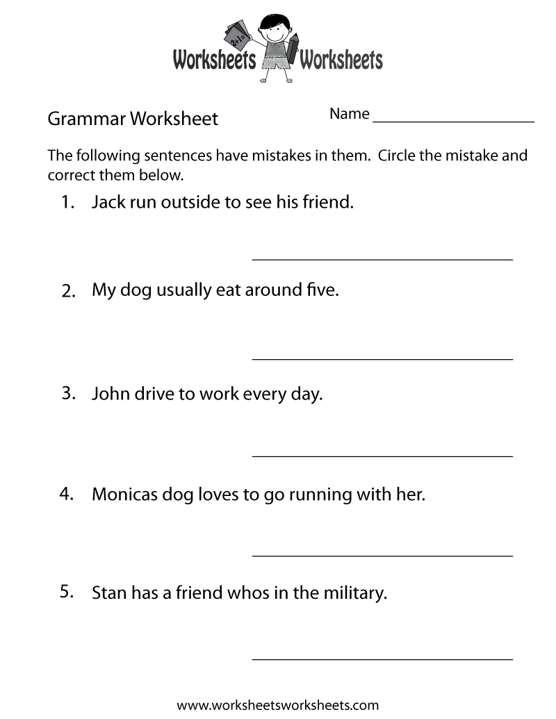 Free Printable Grammar Practice Worksheet in Free Grammar Quizzes Printable