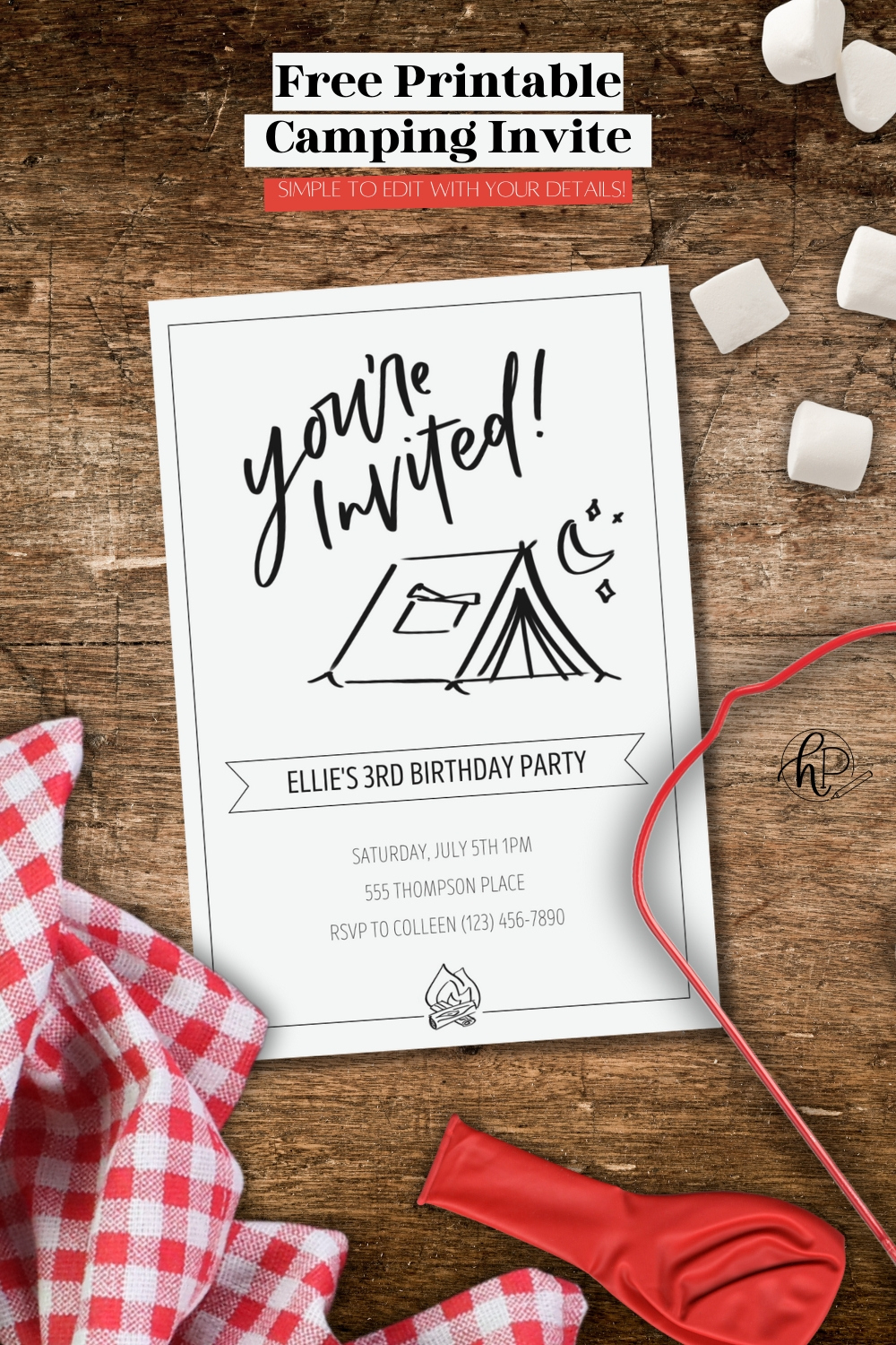 Free Printable Hand Lettered Invitation For A Camping Party - with regard to Free Printable Camping Themed Birthday Invitations
