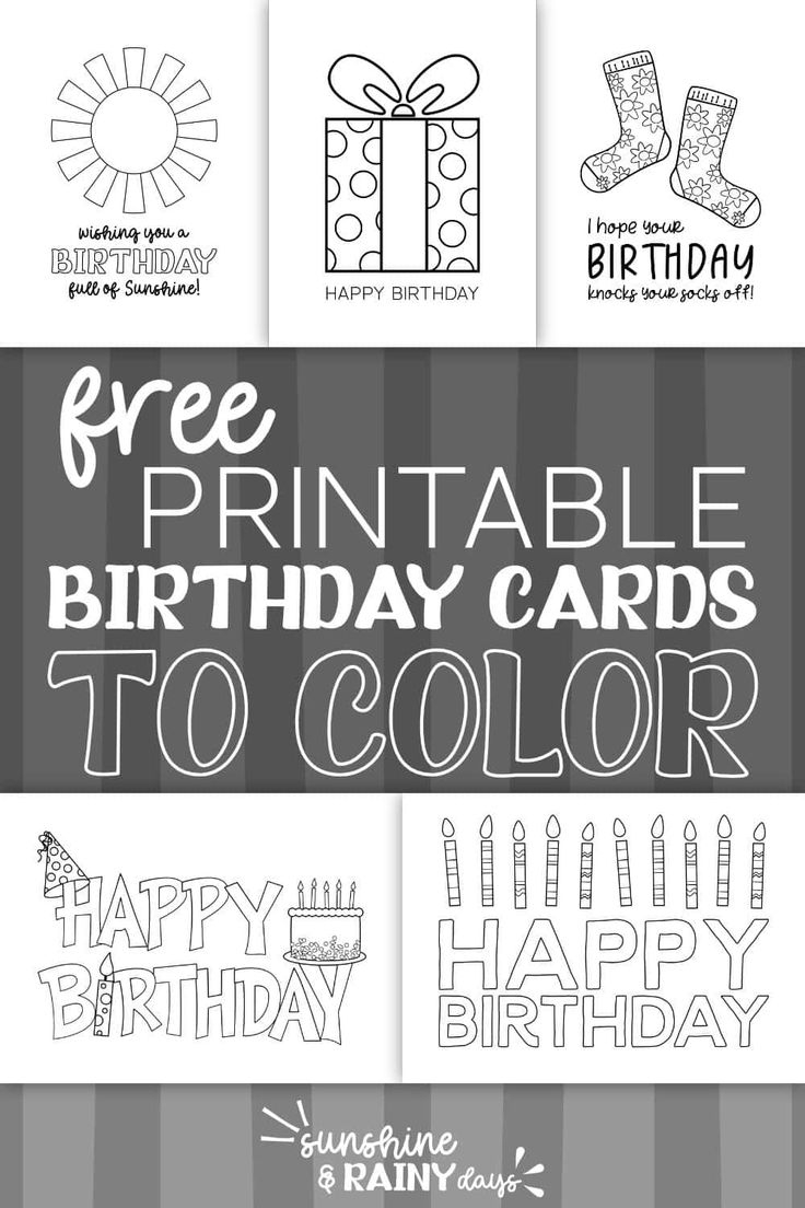 Free Printable Happy Birthday Coloring Cards in Black and White Free Printable Birthday Cards
