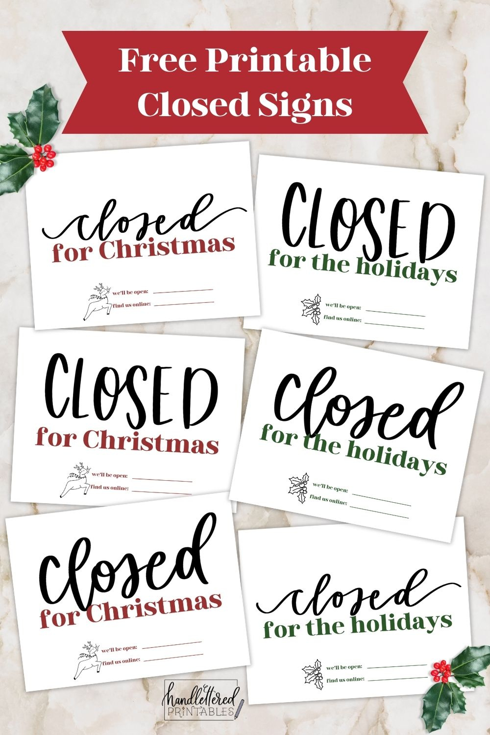 Free Printable Holiday Closed Signs (+ Christmas Version) - Hand pertaining to Free Printable Closed Signs