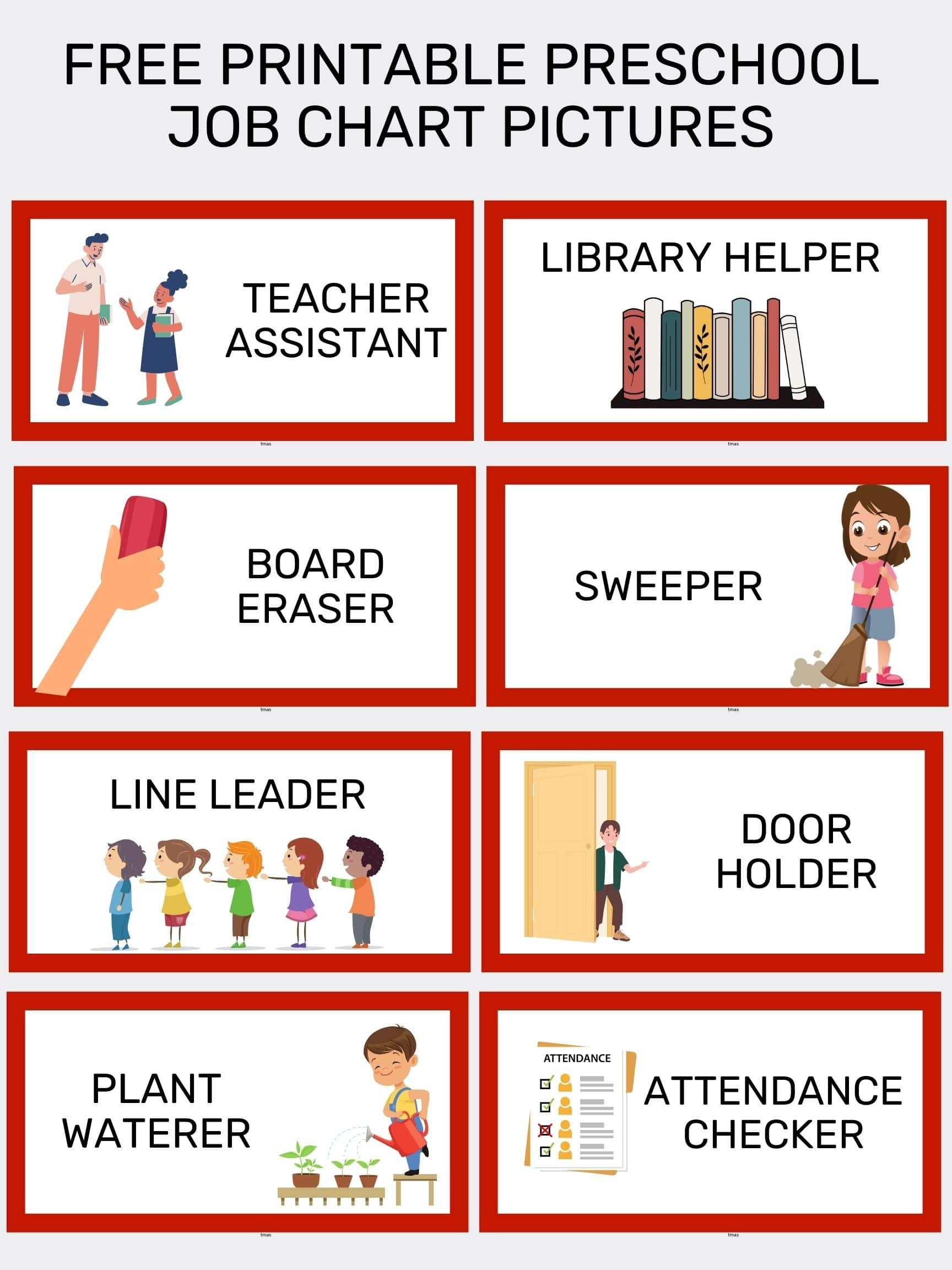 Free Printable Preschool Job Chart Pictures - Goally intended for Free Preschool Job Chart Printables