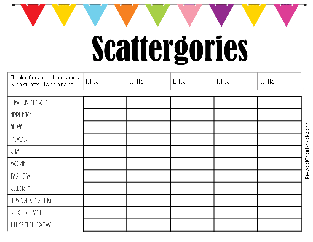 Free Printable Scattergories Lists | Instant Download inside Free Printable Scattergories Answer Sheets