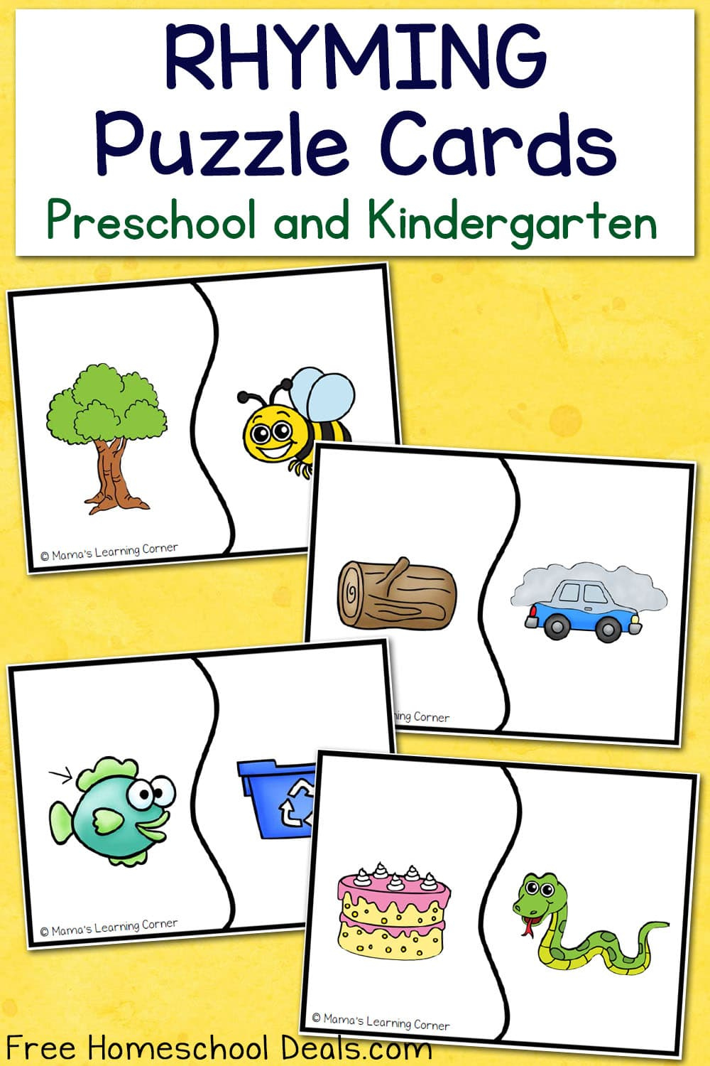 Free Rhyming Puzzle Cards (Instant Download) for Free Printable Rhyming Picture Cards