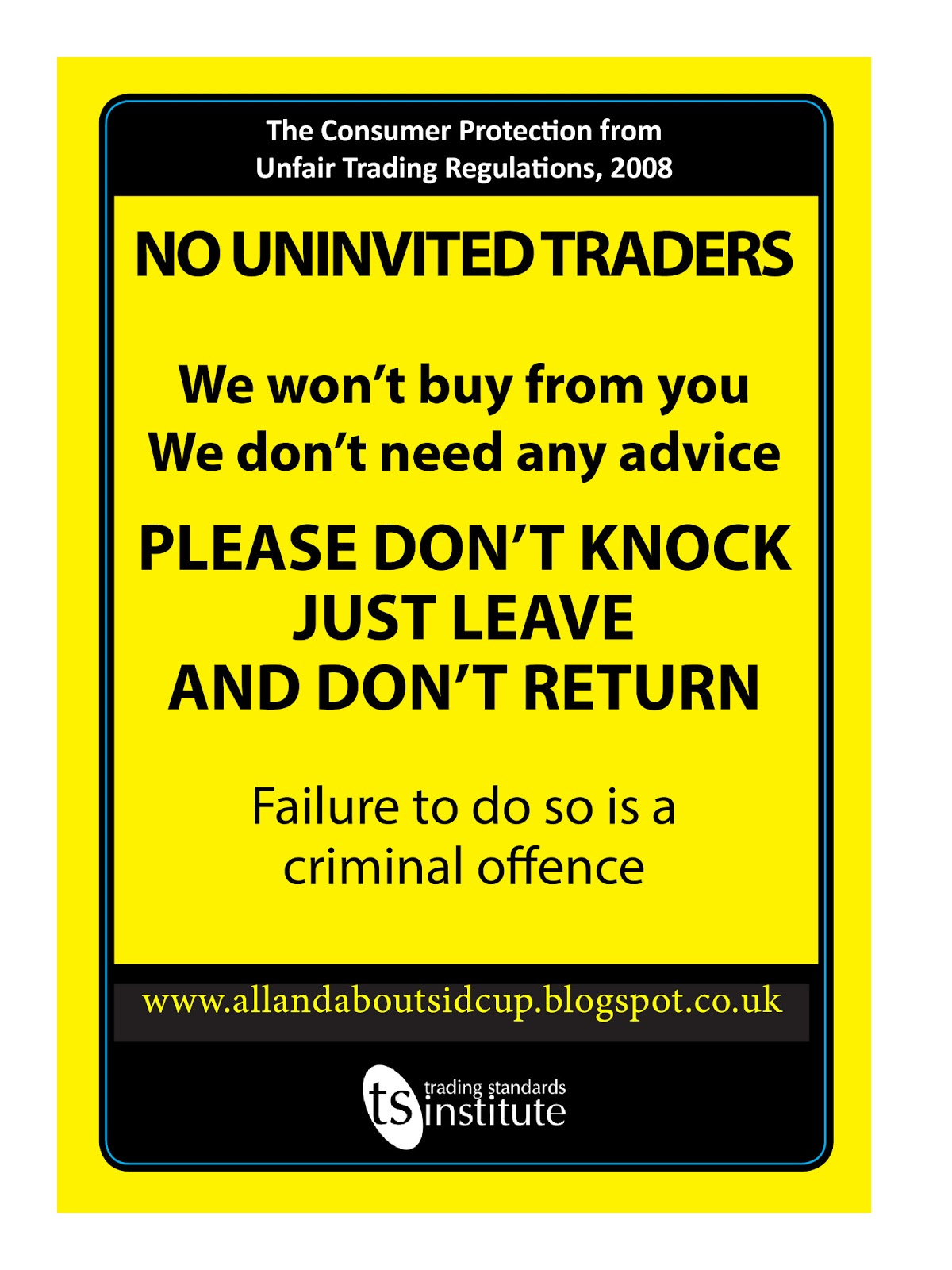 Free Trading Standards-Approved Cold Callers Sign | Safer for Free Printable No Cold Callers Sign