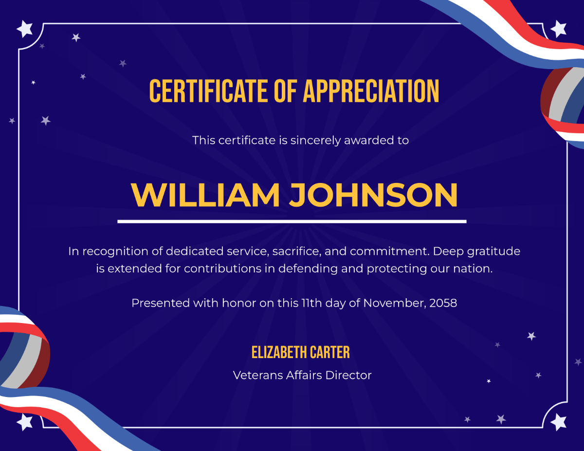 Free Veterans Day Appreciation Certificate Template To Edit Online regarding Free Printable Certificates of Appreciation For Veterans