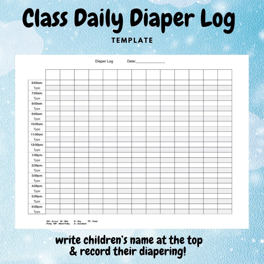 Full Page, Classroom Daily Diaper Log - Etsy pertaining to Free Printable Diaper Changing Log