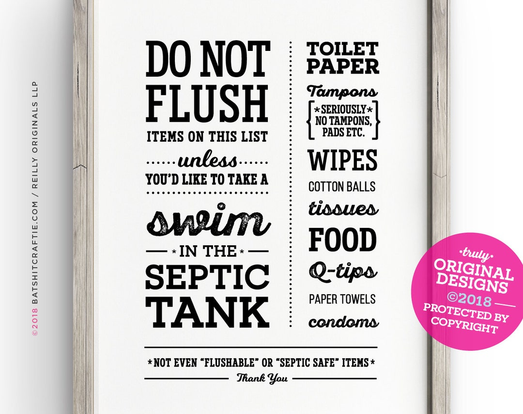 Funny Septic System Sign Printable ~ Do Not Flush Toilet Paper, Tampons, Wipes ~ Unless You Wanna Take A Swim In The Tank, Rustic Farmhouse - Etsy.de intended for Free Printable Septic Signs