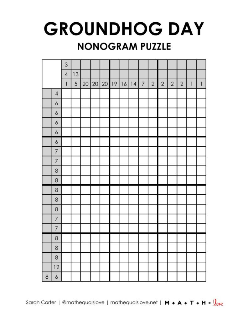 Groundhog Day Nonogram Puzzle | Math = Love regarding Free Printable Nonograms
