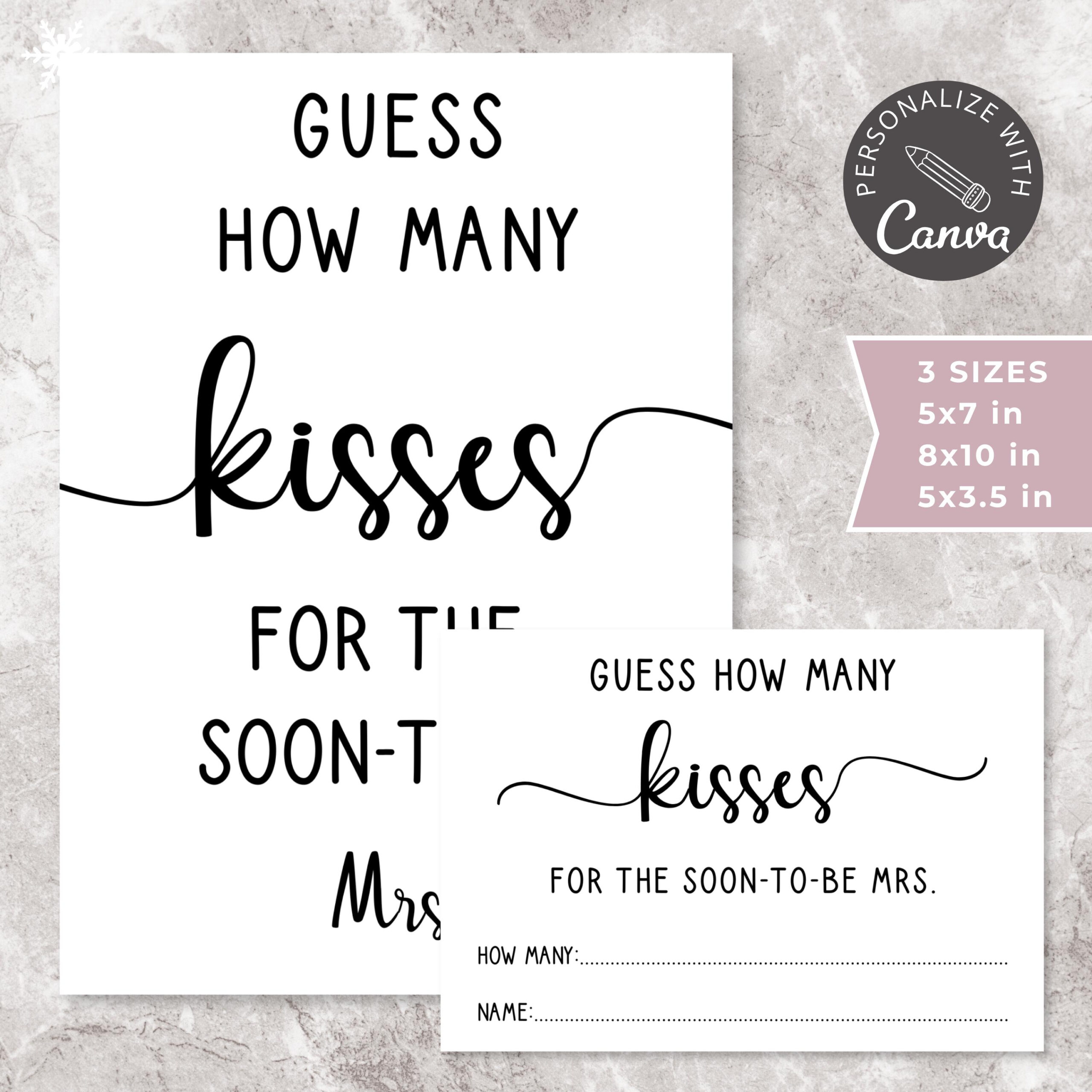 Guess How Many Kisses Game | Editable Canva Template For Bridal inside How Many Kisses For The Mrs Free Printable