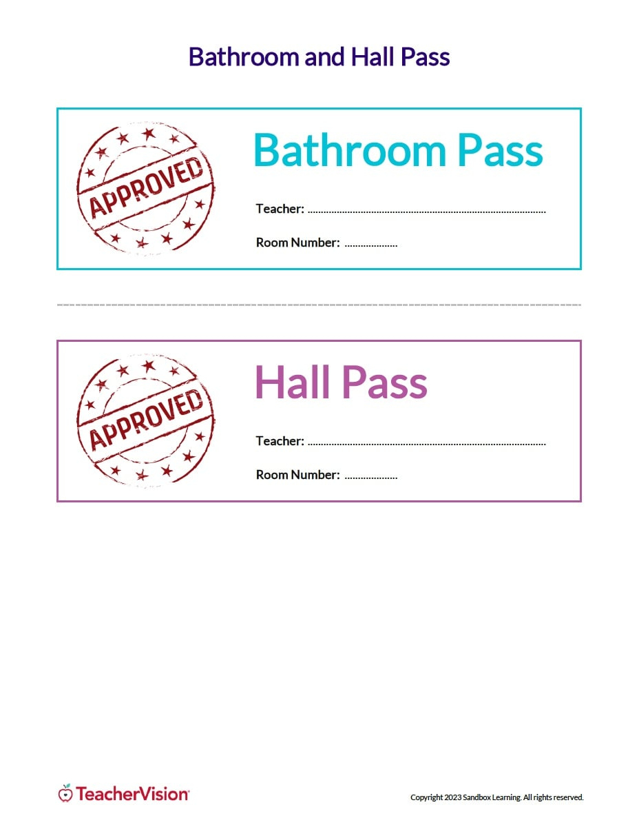 Hall Passes For Students - Teachervision within Free Printable Bathroom Passes