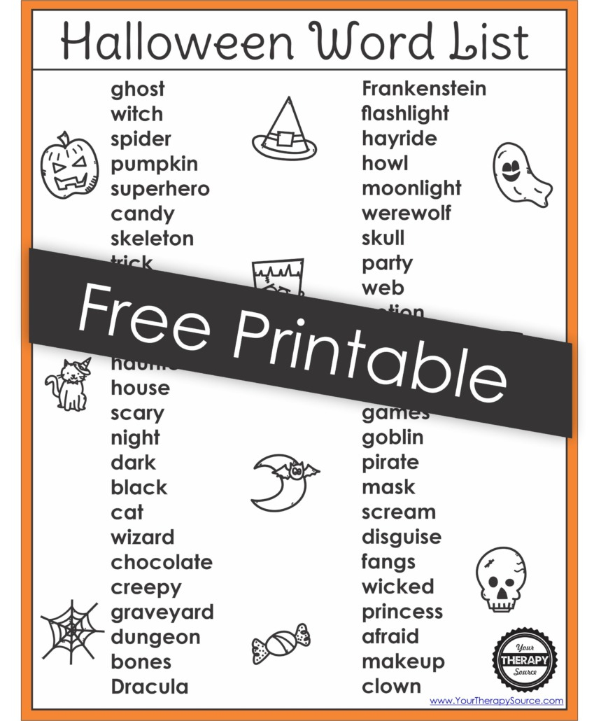 Halloween Word List Printable Free Pdf - Your Therapy Source with Free Printable Werewolf Game Cards