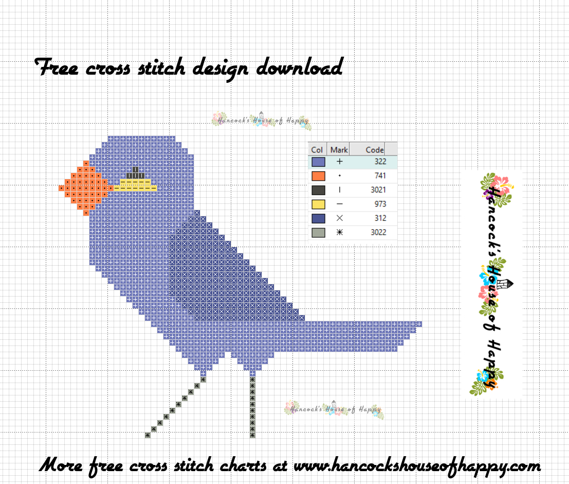 Hancock&amp;#039;S House Of Happy: Free Beginner Cross Stitch Design To with Free Easy Printable Bluebird Cross Stitch Patterns
