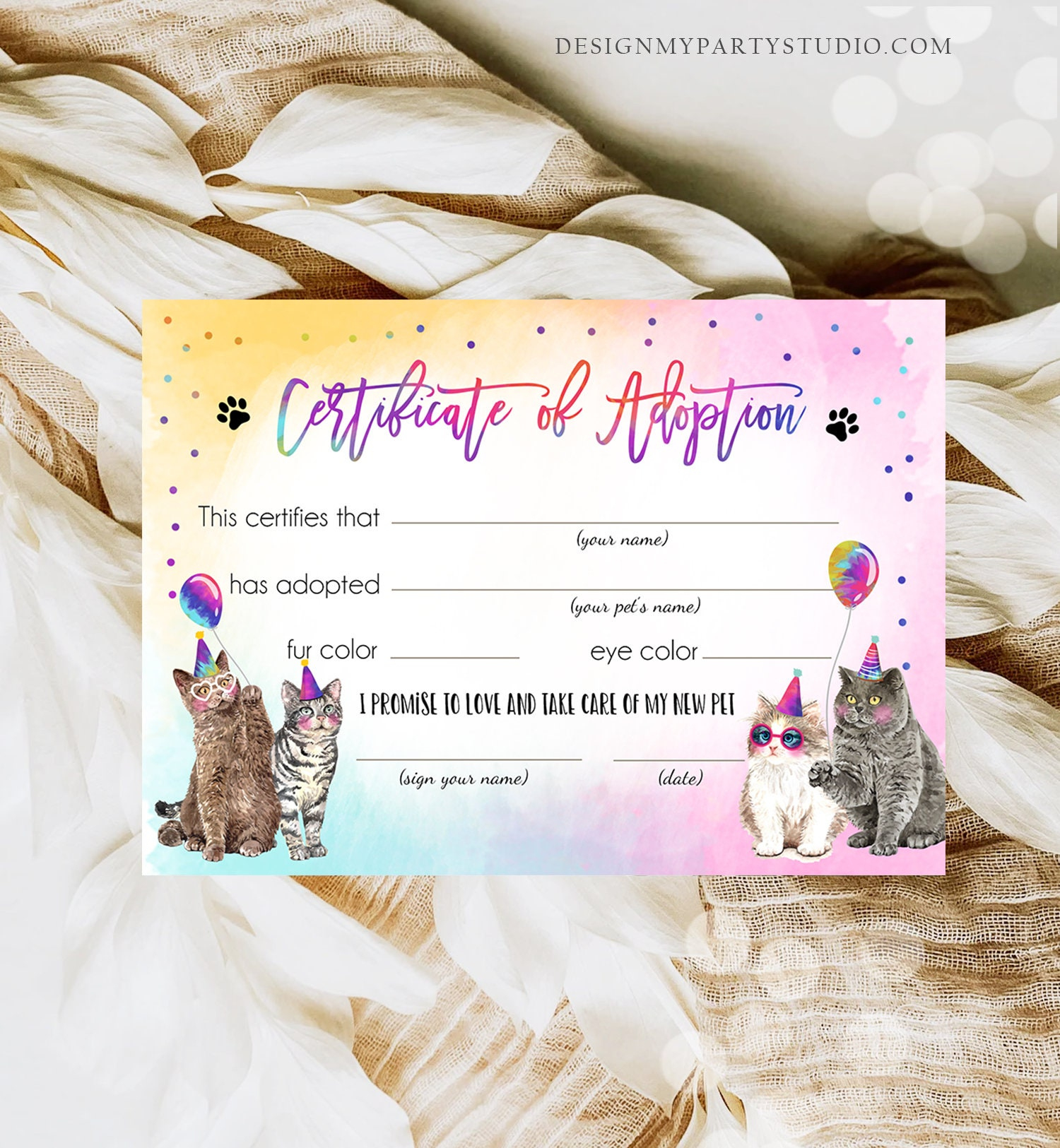 Haustier Adoption Zertifikat Katze Adoption Katze Geburtstagsparty with Free Printable Cat Adoption Certificate