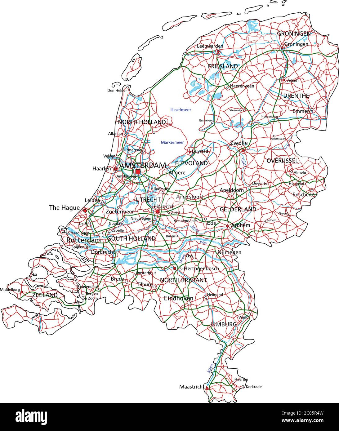High Detailed Netherlands Road Map With Labeling Stock Vector throughout Free Printable Road Map of The Netherlands