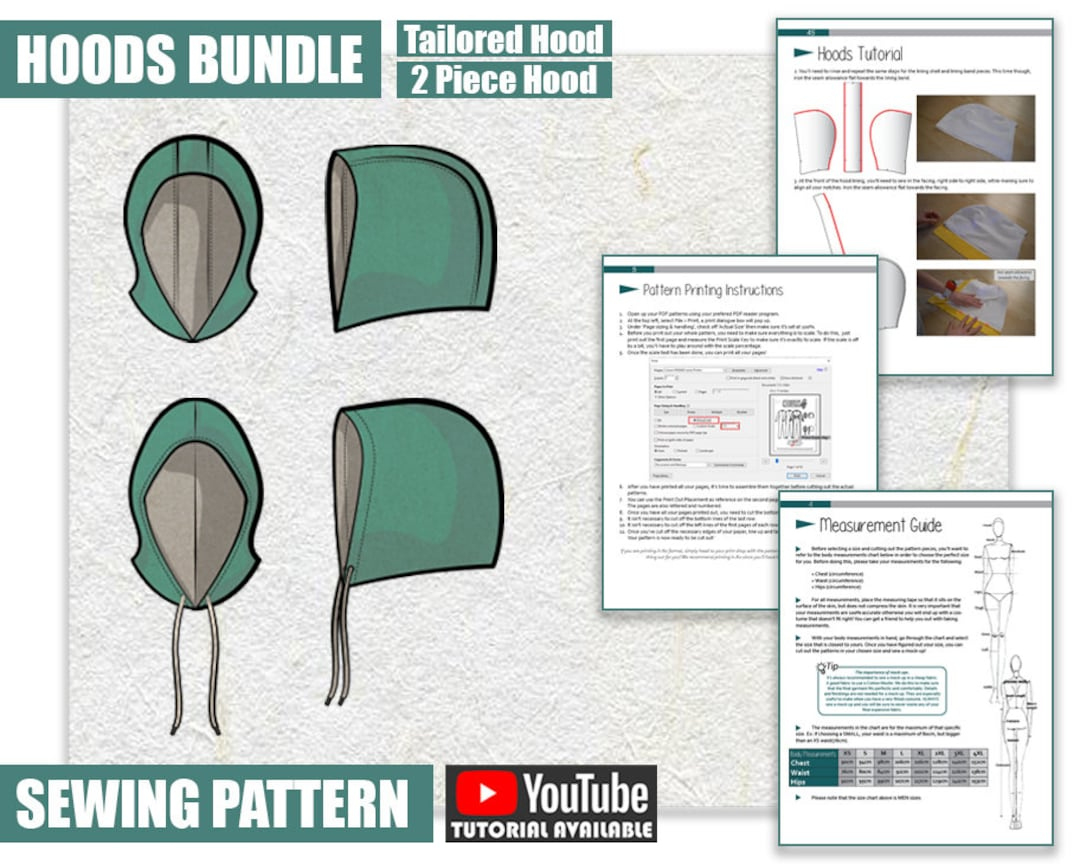 Hood Nähmuster Bundle - Pdf Zum Downloaden + Schritt-Für-Schritt Tutorial Video - Etsy.de regarding Academic Hood Printable Pattern