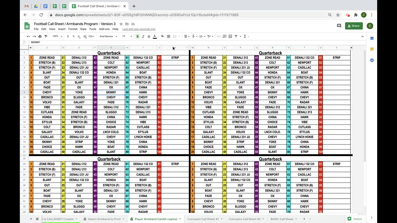 How To Football Create Armbands(Version 3) And Call Sheets @ Www.coachingtimesavers. with Free Wrist Coach Template Creator