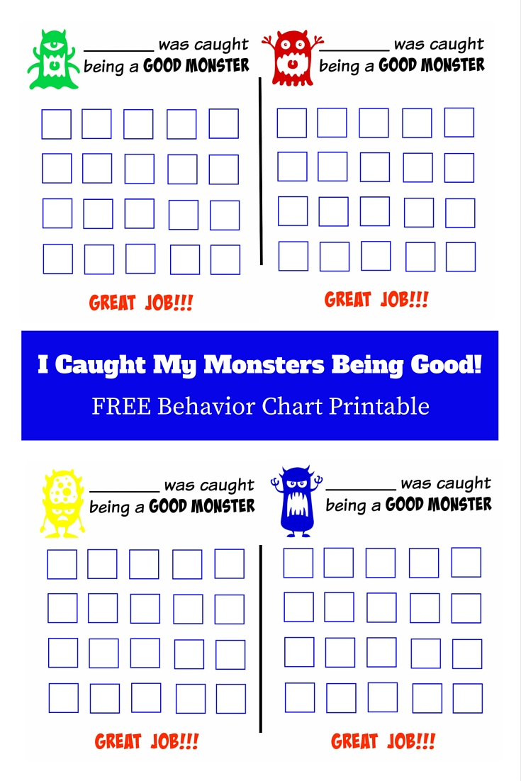 I Caught My Monsters Being Good! (Free Behavior Chart Printable with regard to Free Caught Being Good Printables